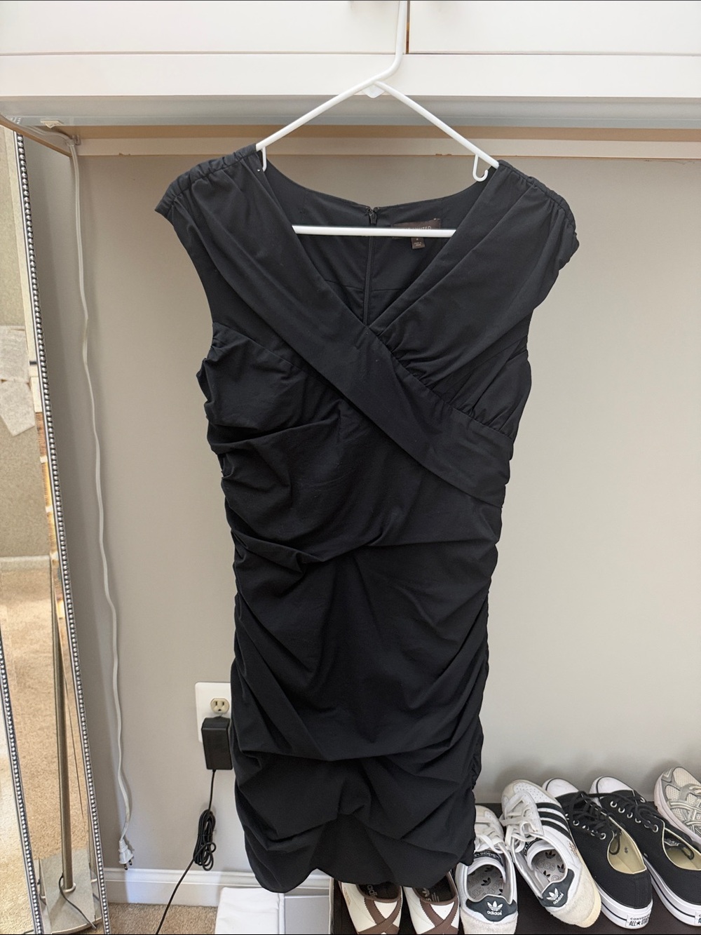 The Limited Black Ruched Cap-Sleeve V-Neck Mini Dress